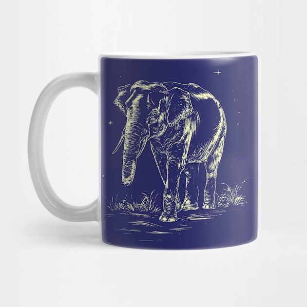 Elephant Grazing at Night - Neo Folk Boho Style by TuncGK
